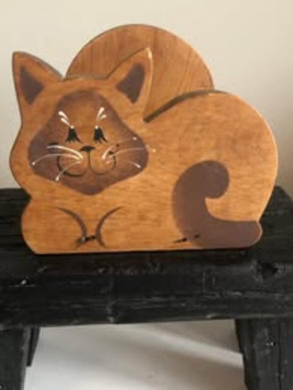 Vintage wooden cat napkin holder